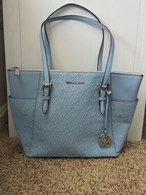 Michael Kors Charlotte embossed signature tote Purse/Bag• Light Blue